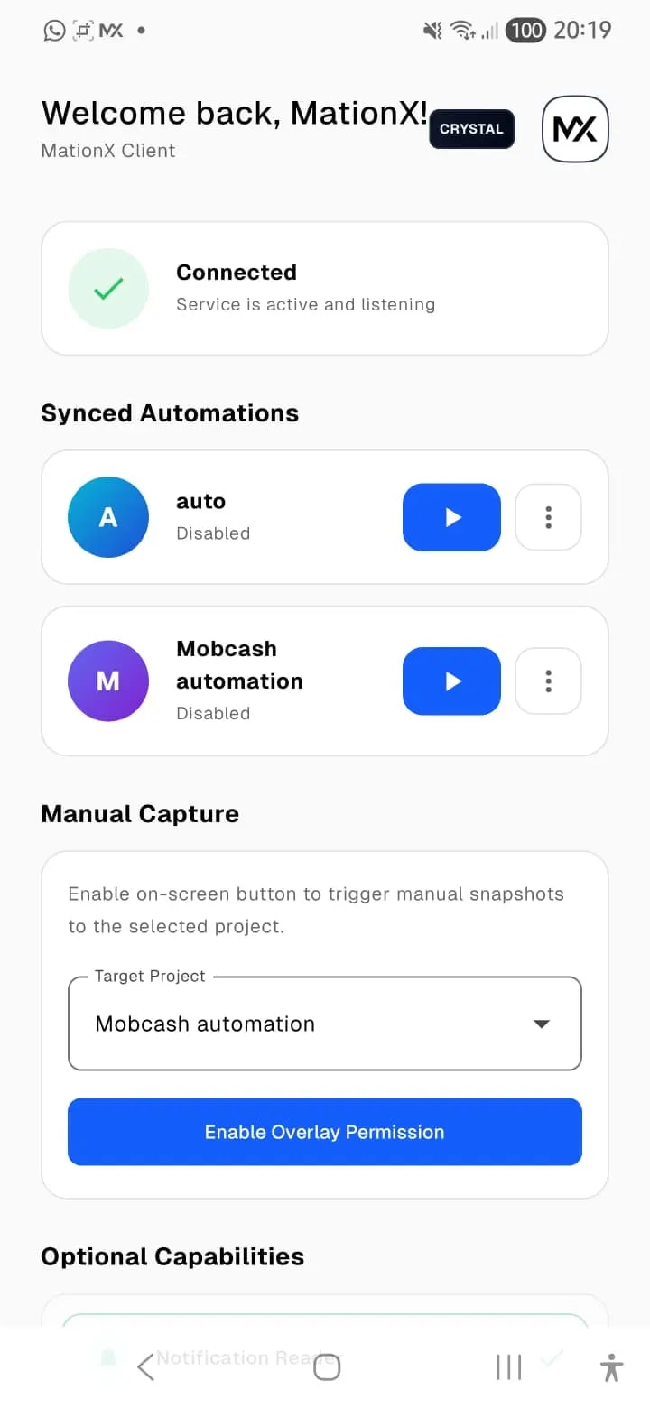 MationX Client — Android companion app